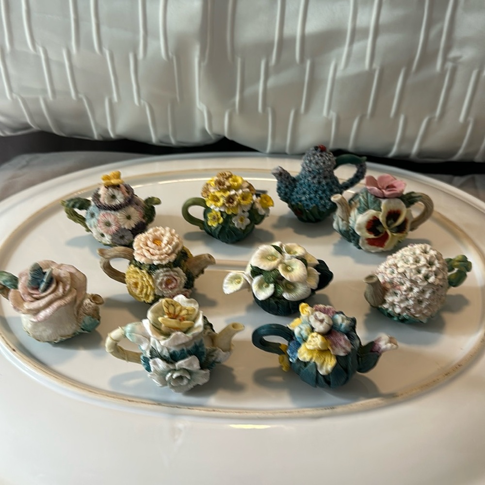 10 Collectible Vintage Miniature Resin Floral Teapots